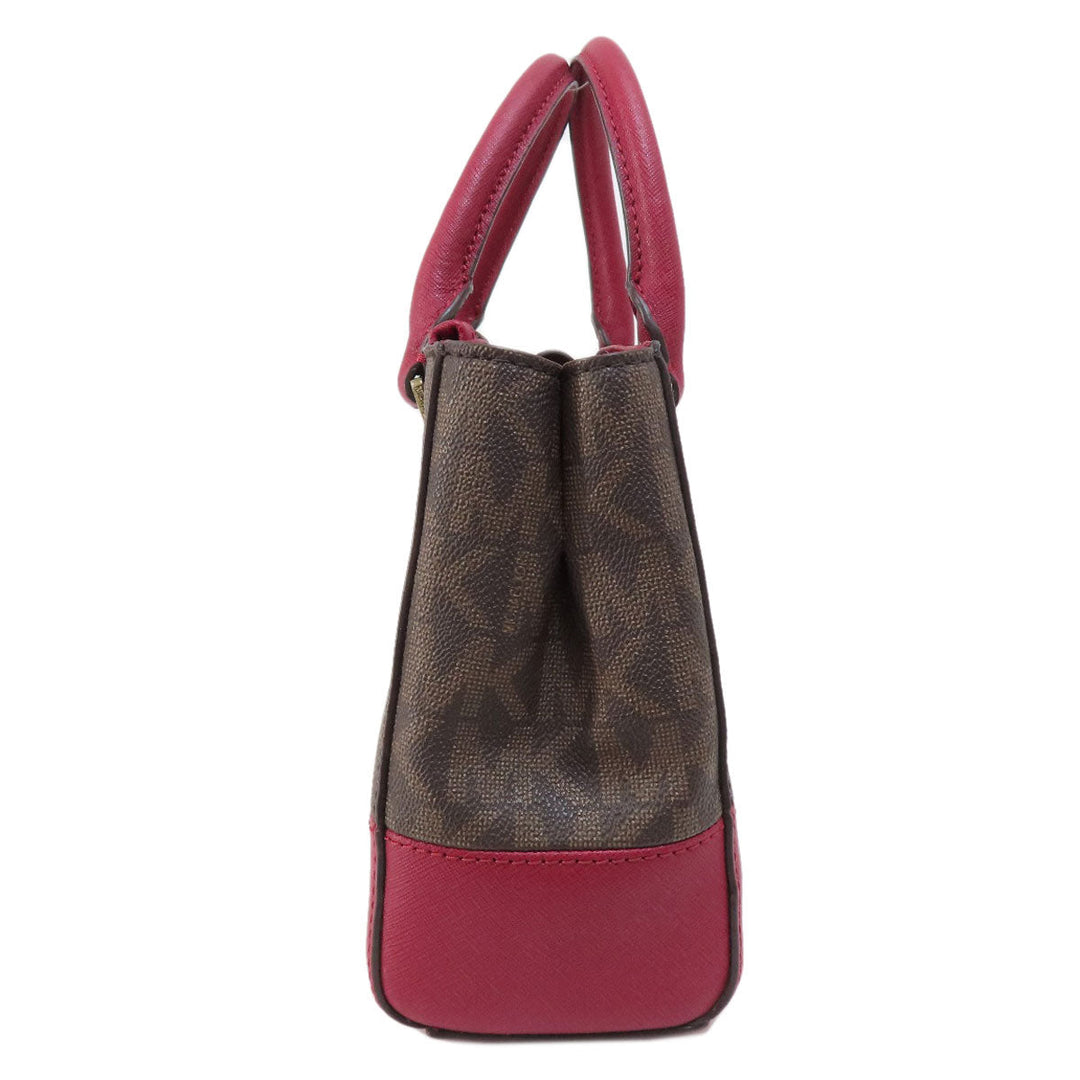 MICHAEL KORS Handbag Leather, Coated Canvas Brown MK Signature 2WAY Women Used Authentic