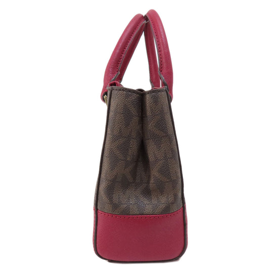MICHAEL KORS Handbag Leather, Coated Canvas Brown MK Signature 2WAY Women Used Authentic