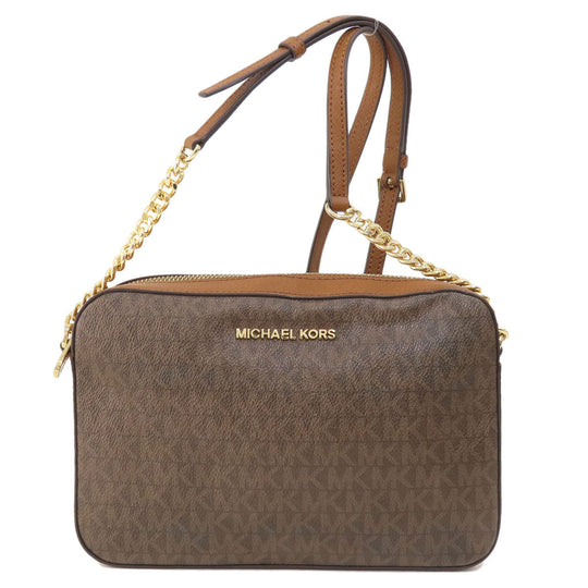 MICHAEL KORS Shoulder Bag Leather, Coated Canvas Brown MK signature Women Used Authentic