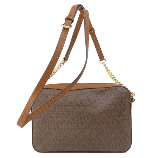 MICHAEL KORS Shoulder Bag Leather, Coated Canvas Brown MK signature Women Used Authentic