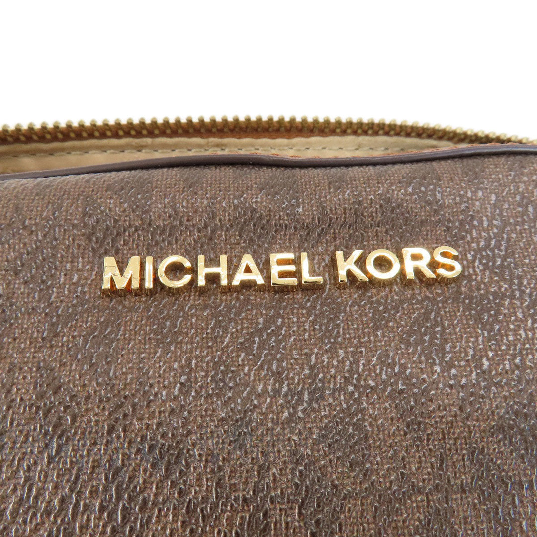 MICHAEL KORS Shoulder Bag Leather, Coated Canvas Brown MK signature Women Used Authentic