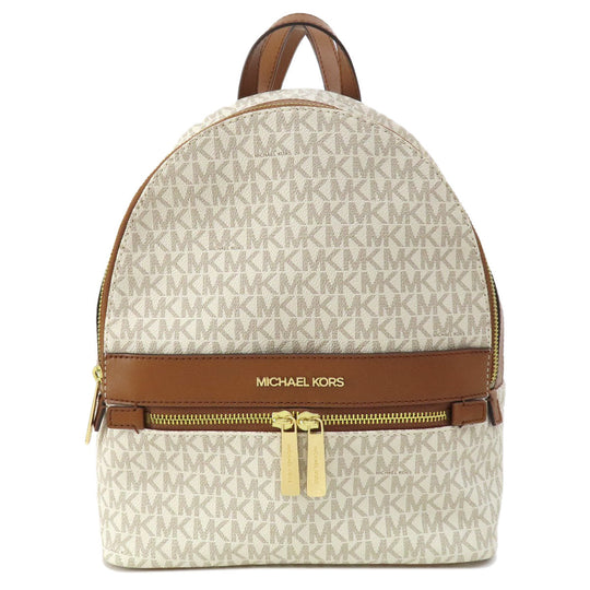MICHAEL KORS Backpack Leather, Coated Canvas white MK signature Women Used Authentic