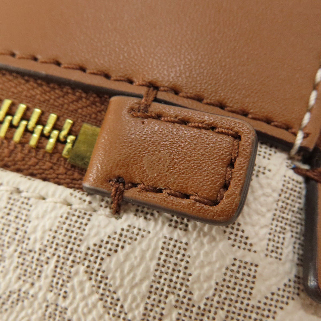 MICHAEL KORS Backpack Leather, Coated Canvas white MK signature Women Used Authentic