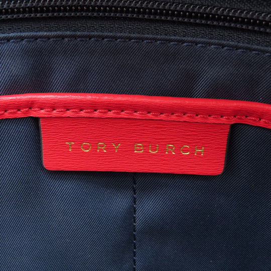 Tory Burch Tote Bag leather Red logo Women Used Authentic