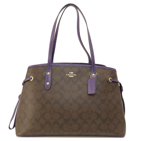 COACH Tote Bag F57842 PVC Brown Signature Women Used Authentic