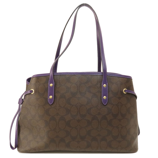 COACH Tote Bag F57842 PVC Brown Signature Women Used Authentic