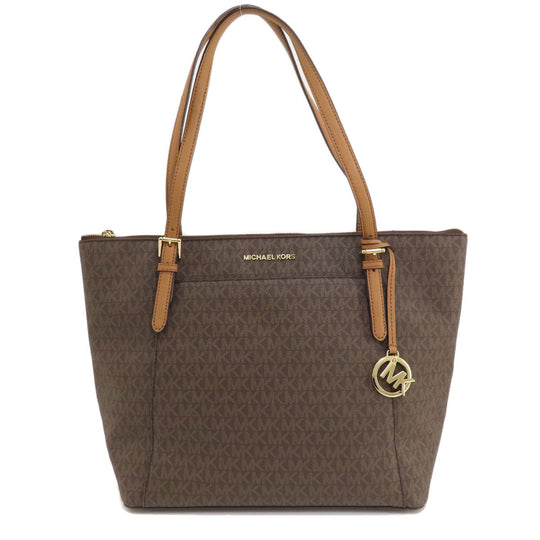 MICHAEL KORS Tote Bag PVC Brown MK signature Women Used Authentic