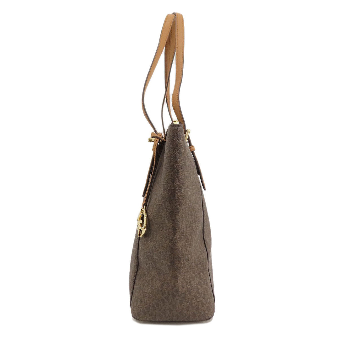 MICHAEL KORS Tote Bag PVC Brown MK signature Women Used Authentic