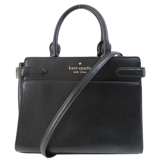 Kate Spade Handbag leather black logoMetal 2WAY Women Used Authentic