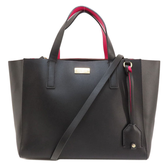 Kate Spade Tote Bag leather black logoMetal 2WAY Women Used Authentic