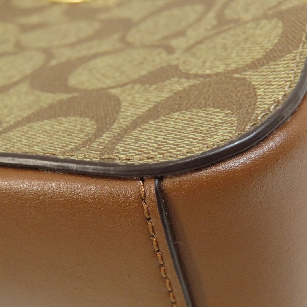 COACH Shoulder Bag 91677 PVC Brown Long Shoulder Signature Women Used Authentic