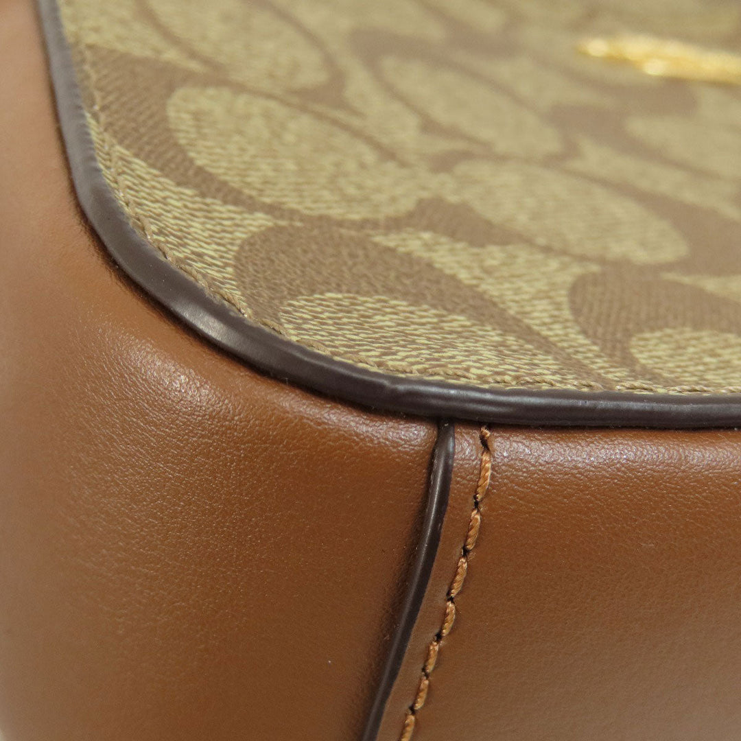 COACH Shoulder Bag 91677 PVC Brown Long Shoulder Signature Women Used Authentic