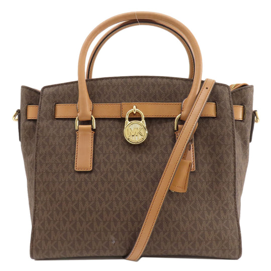 MICHAEL KORS Tote Bag PVC Brown MK Signature 2WAY Women Used Authentic