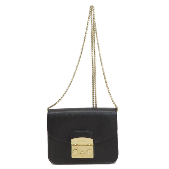 Furla Shoulder Bag leather black metropolis Women Used Authentic