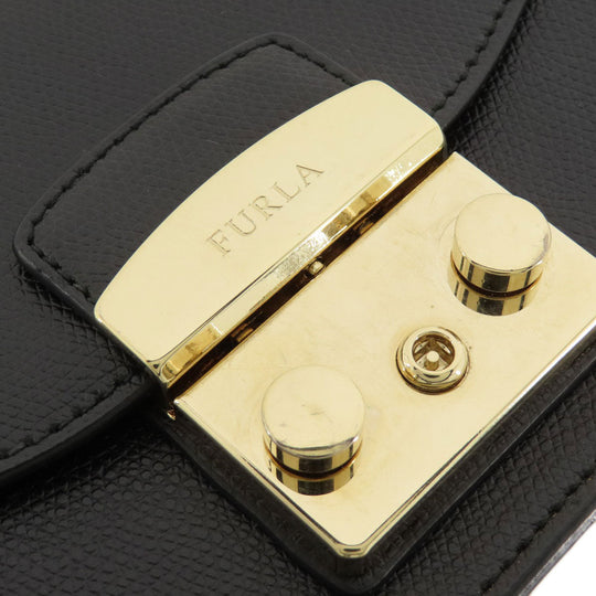 Furla Shoulder Bag leather black metropolis Women Used Authentic
