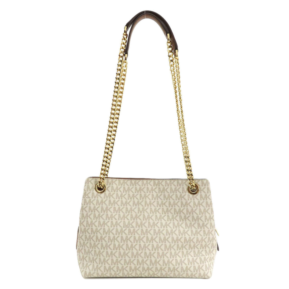 MICHAEL KORS Handbag PVC white MK Signature ChainShoulder Women Used Authentic