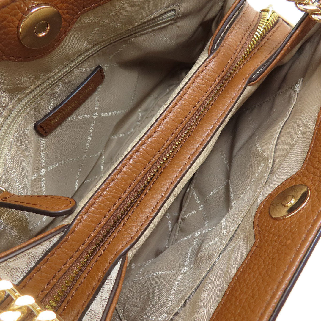 MICHAEL KORS Handbag PVC white MK Signature ChainShoulder Women Used Authentic