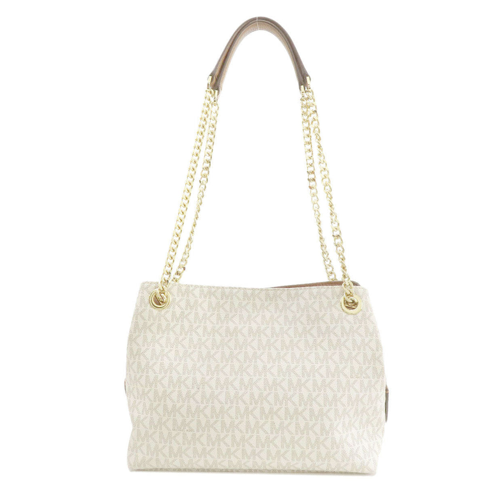 MICHAEL KORS Tote Bag Leather, Coated Canvas white MK signature Women Used Authentic