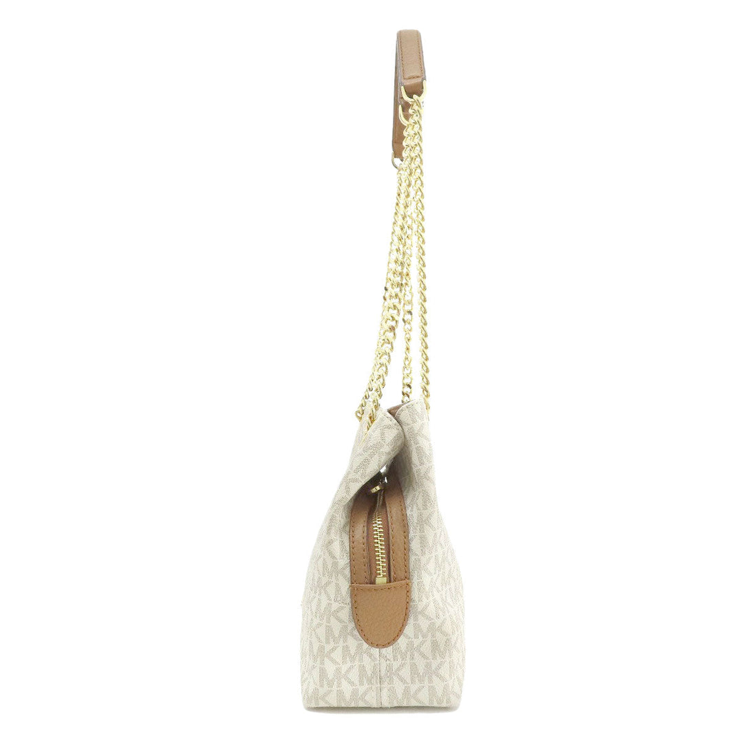 MICHAEL KORS Tote Bag Leather, Coated Canvas white MK signature Women Used Authentic