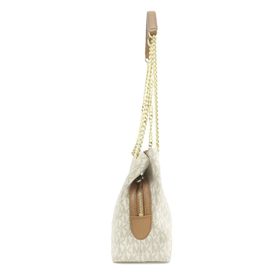 MICHAEL KORS Tote Bag Leather, Coated Canvas white MK signature Women Used Authentic