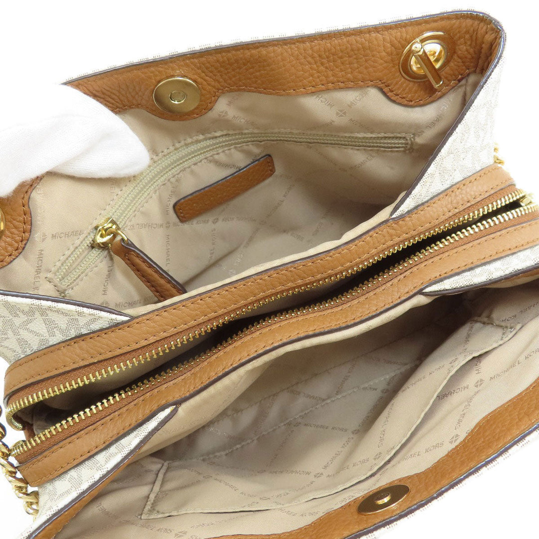 MICHAEL KORS Tote Bag Leather, Coated Canvas white MK signature Women Used Authentic