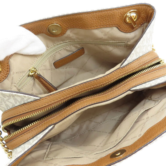 MICHAEL KORS Tote Bag Leather, Coated Canvas white MK signature Women Used Authentic