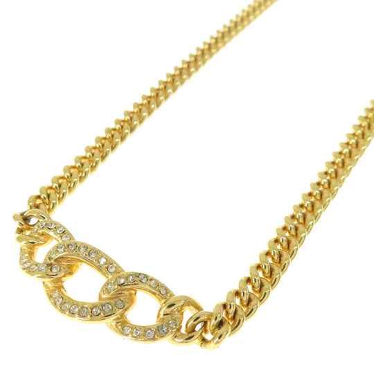 Christian Dior Necklace metallic gold Rhinestone Women Used Authentic