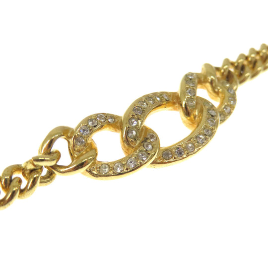 Christian Dior Necklace metallic gold Rhinestone Women Used Authentic
