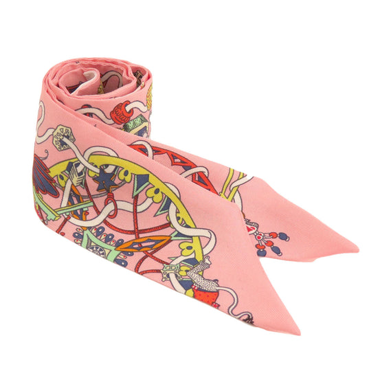 HERMES scarf silk pink Twilly Women Used Authentic