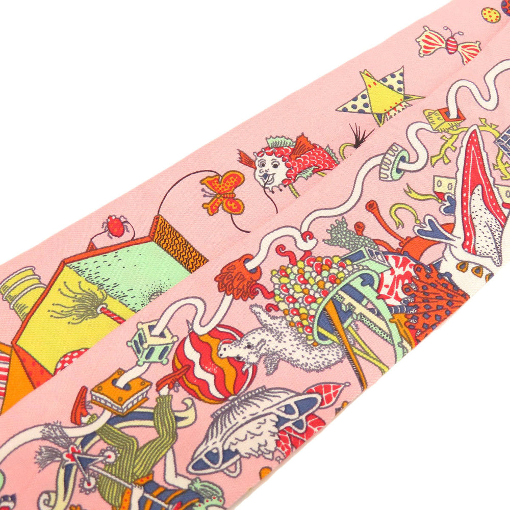 HERMES scarf silk pink Twilly Women Used Authentic