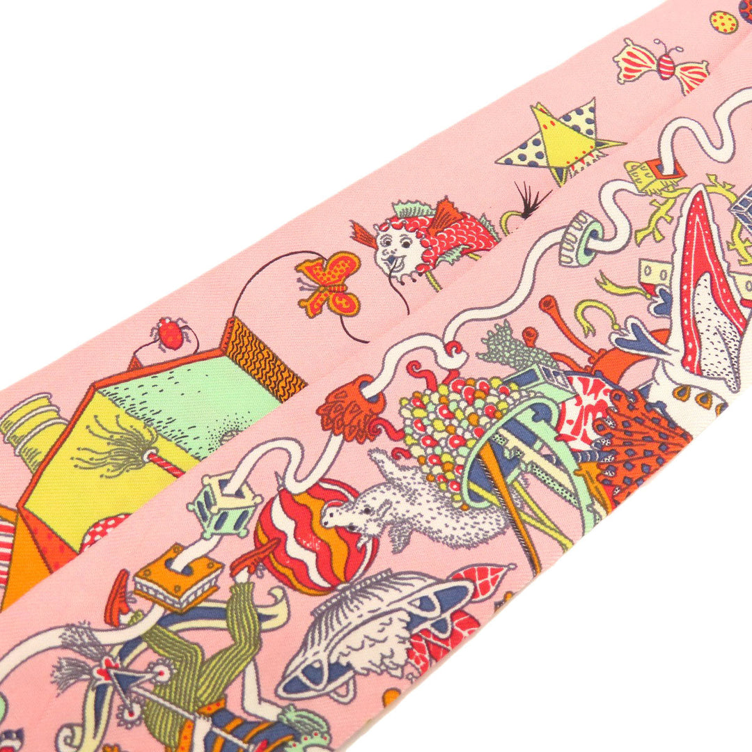 HERMES scarf silk pink Twilly Women Used Authentic
