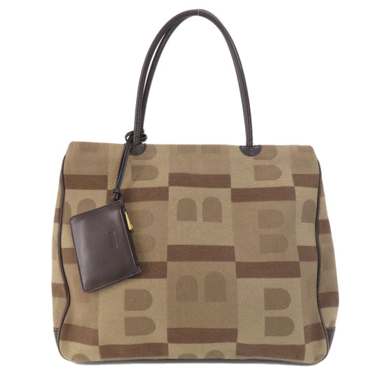 BALLY Tote Bag canvas Brown logo Women Used Authentic