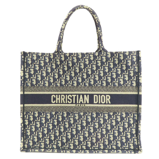 Christian Dior Tote Bag canvas Navy book tote large Women Used Authentic