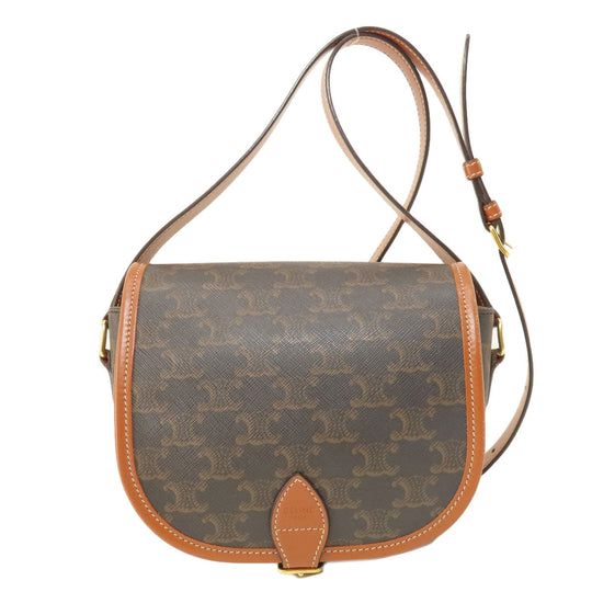 CELINE Shoulder Bag PVC Brown Macadam Pattern Women Used Authentic