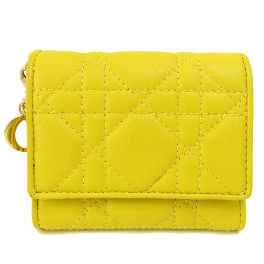 Christian Dior Bifold Wallet Calfskin yellow Lady Dior