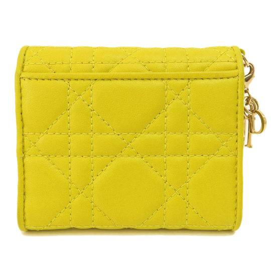 Christian Dior Bifold Wallet Calfskin yellow Lady Dior