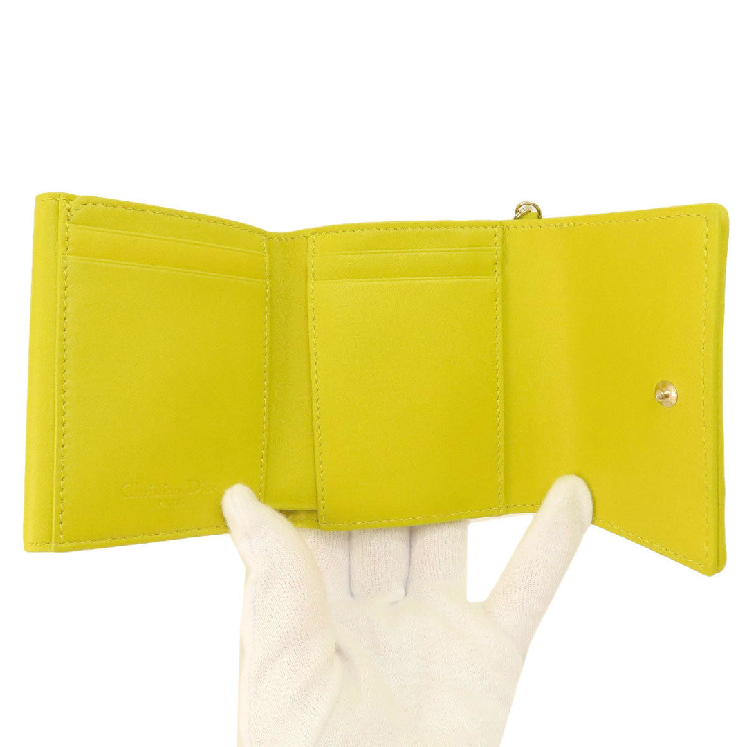 Christian Dior Bifold Wallet Calfskin yellow Lady Dior