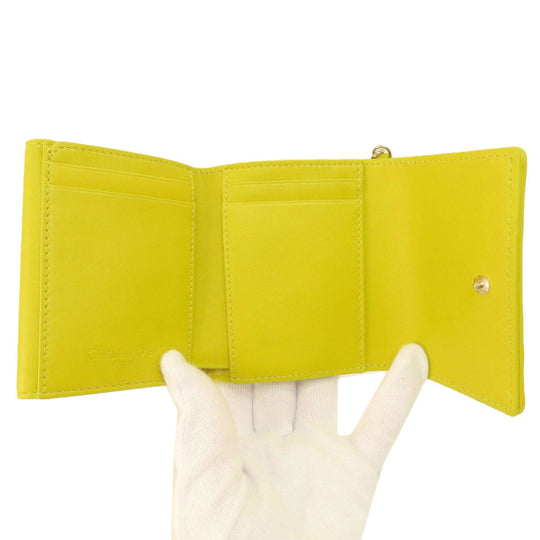 Christian Dior Bifold Wallet Calfskin yellow Lady Dior