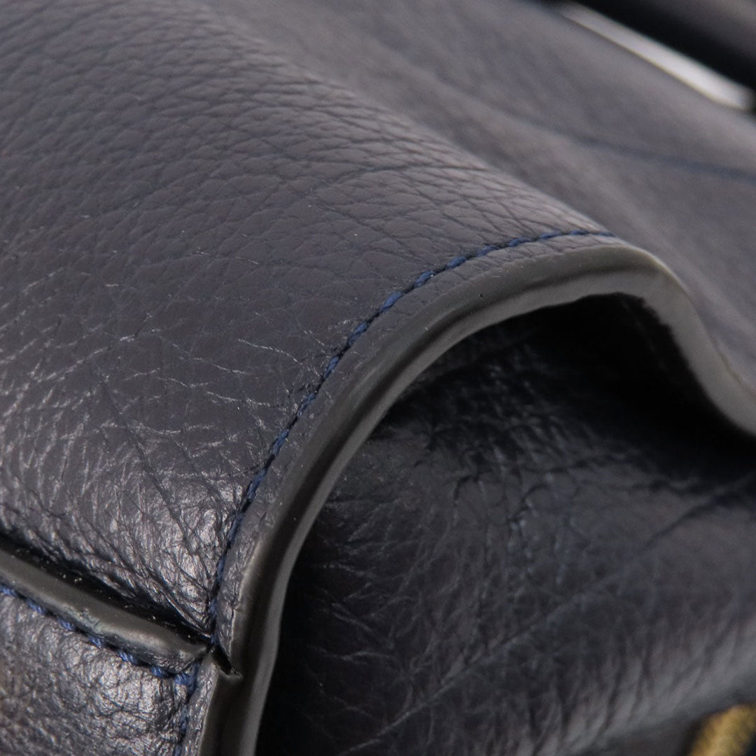 COACH Tote Bag 37167 leather Navy logoMetal 2WAY Women Used Authentic