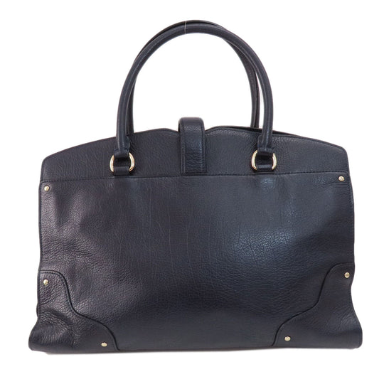 COACH Tote Bag 37167 leather Navy logoMetal 2WAY Women Used Authentic