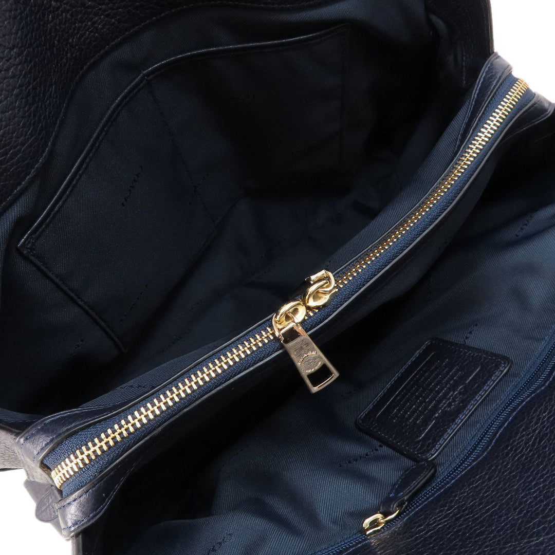 COACH Tote Bag 37167 leather Navy logoMetal 2WAY Women Used Authentic