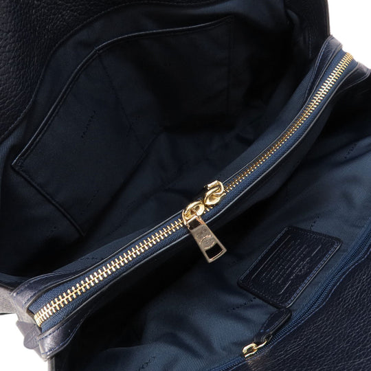 COACH Tote Bag 37167 leather Navy logoMetal 2WAY Women Used Authentic