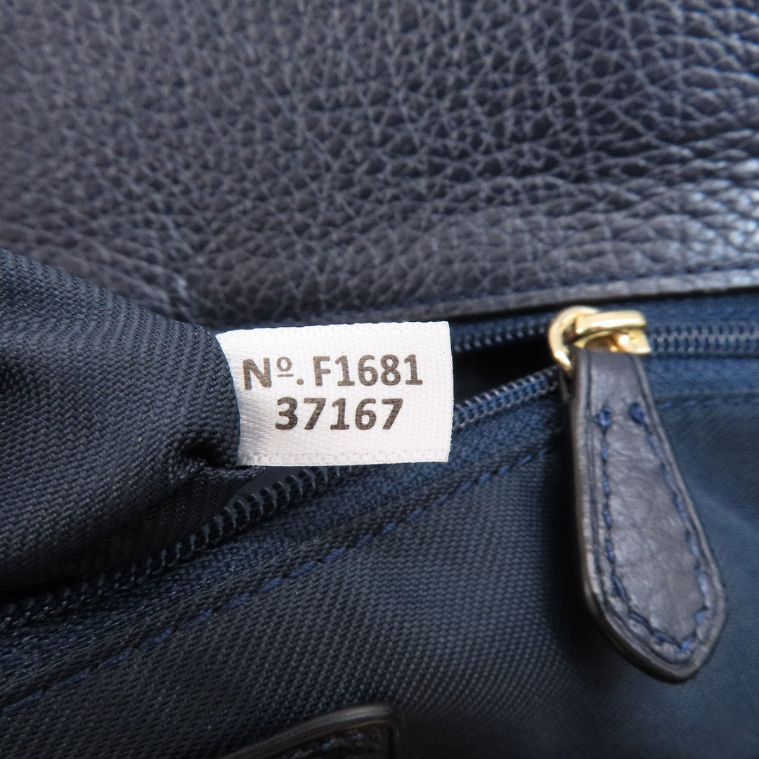 COACH Tote Bag 37167 leather Navy logoMetal 2WAY Women Used Authentic