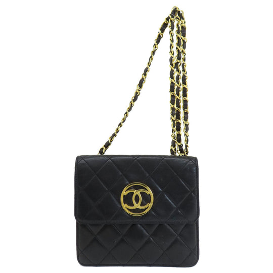 CHANEL Shoulder Bag lambskin black COCO Mark Matelasse Gold Metal
