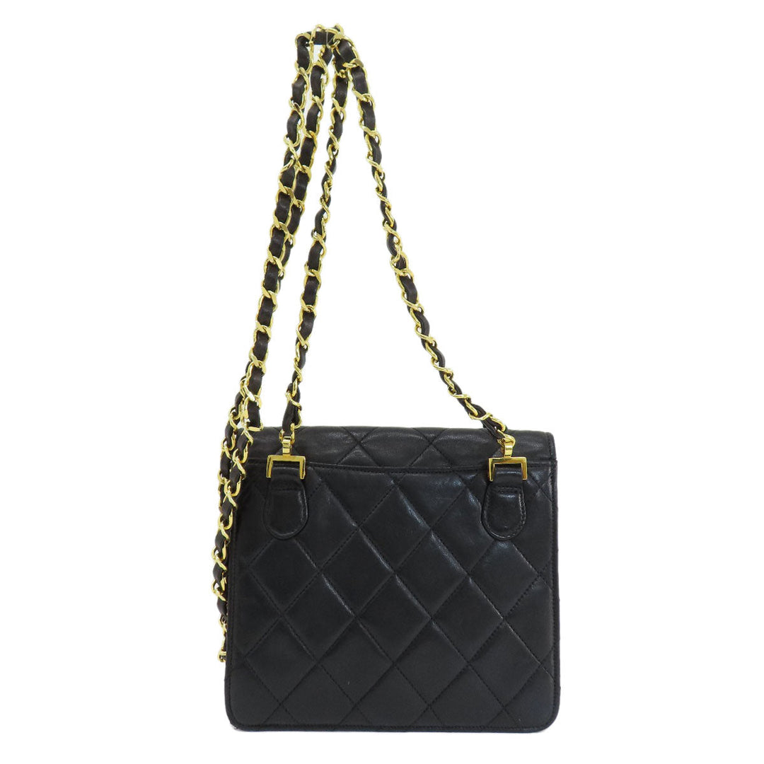 CHANEL Shoulder Bag lambskin black COCO Mark Matelasse Gold Metal
