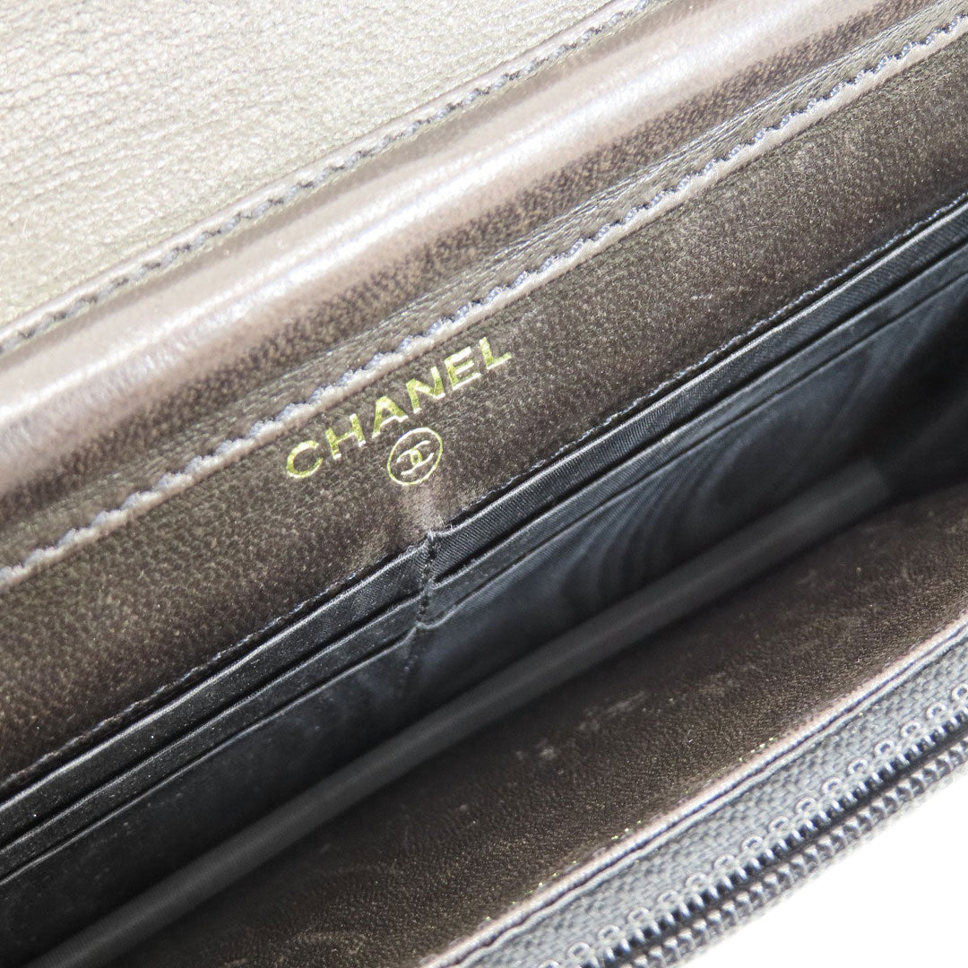 CHANEL Long Wallet Purse Grained Calfskin Skin black Chain Wallet COCO Mark Gold Metal