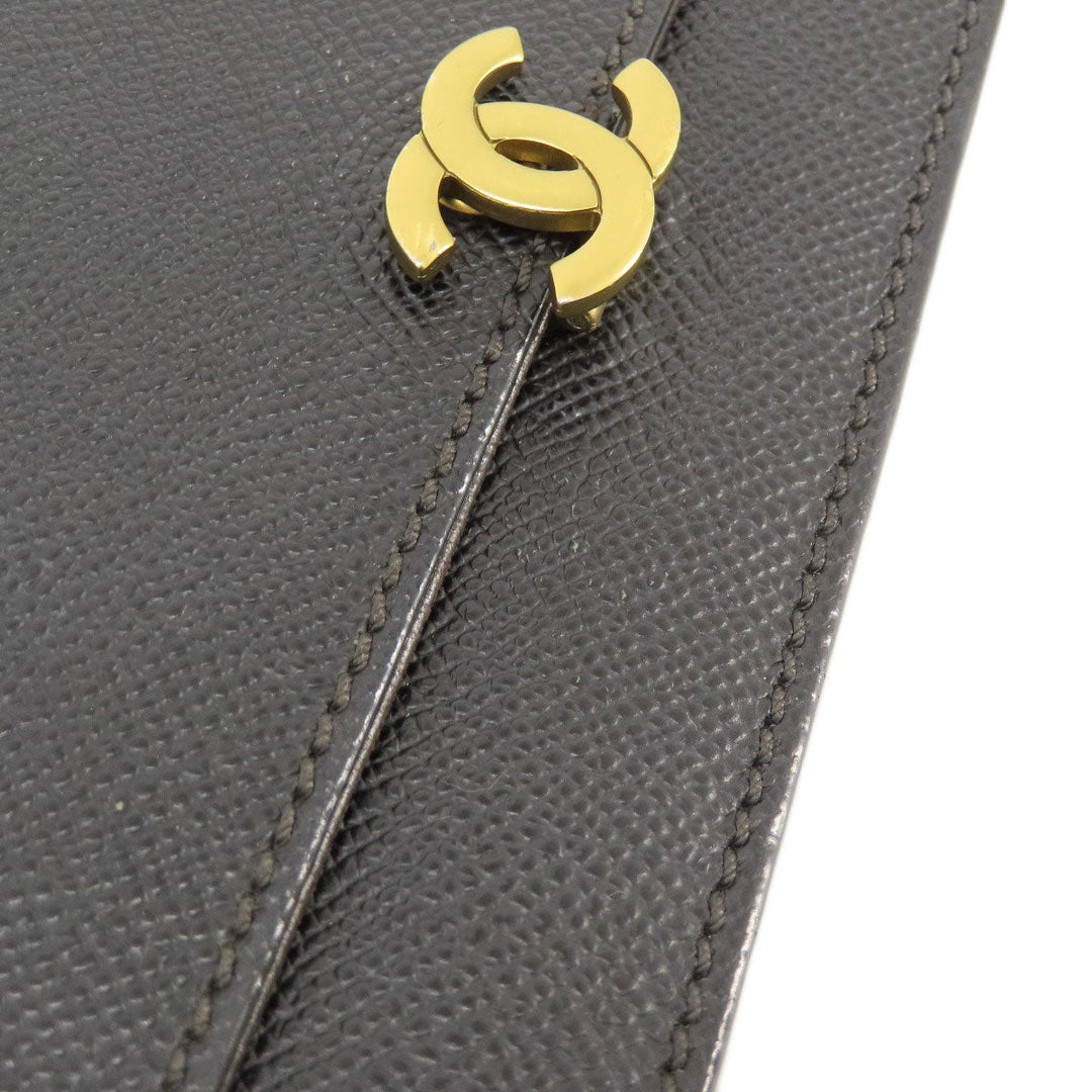 CHANEL Long Wallet Purse Grained Calfskin Skin black Chain Wallet COCO Mark Gold Metal