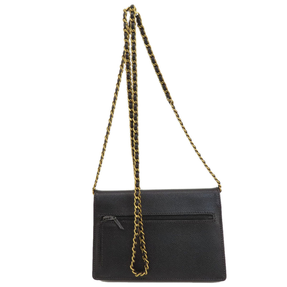 CHANEL Long Wallet Purse Grained Calfskin Skin black Chain Wallet COCO Mark Gold Metal