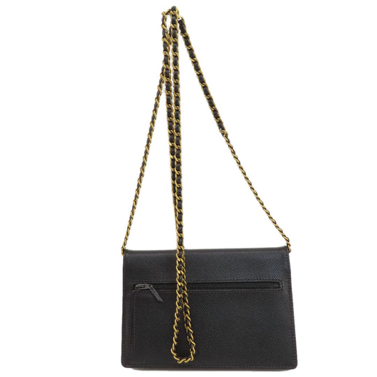 CHANEL Long Wallet Purse Grained Calfskin Skin black Chain Wallet COCO Mark Gold Metal