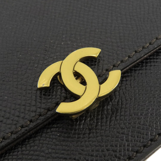 CHANEL Long Wallet Purse Grained Calfskin Skin black Chain Wallet COCO Mark Gold Metal